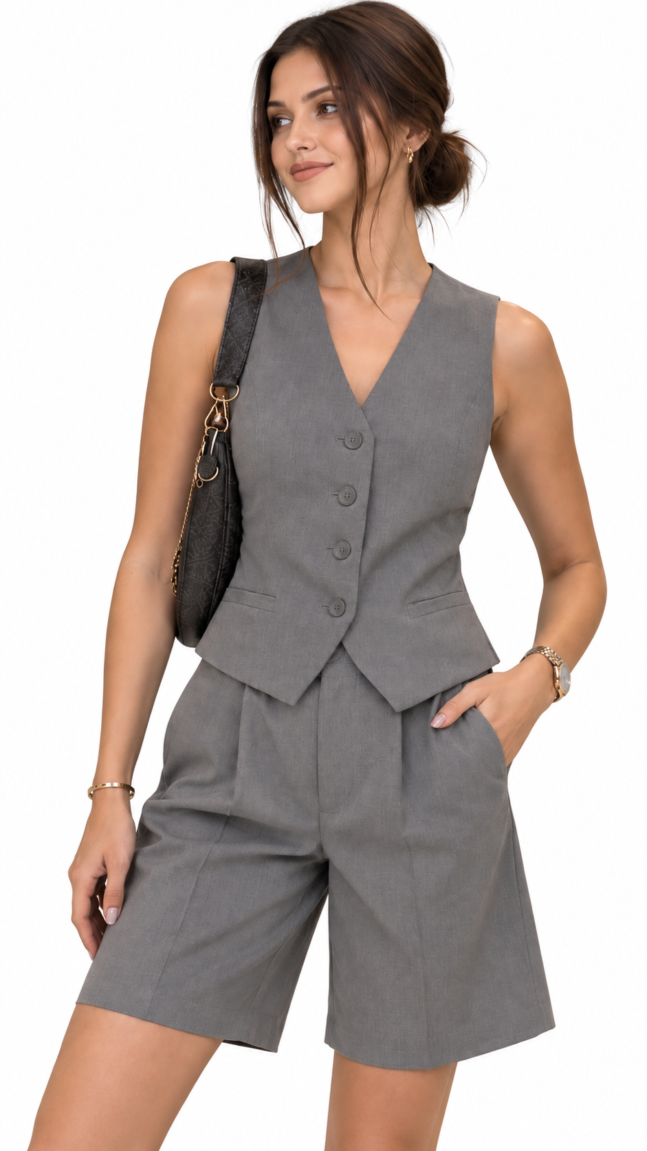 Ensemble Femme Gilet & Bermuda – Tailleur d’Été – vue portée – Gilles de Beaumont