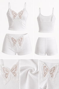 Pyjama femme blanc 2 pièces – détails en dentelle