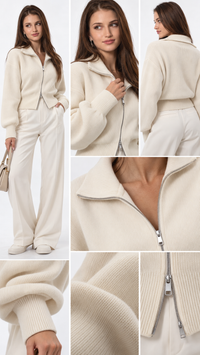 Cardigan Femme Zippé en Maille – Élégance Douce