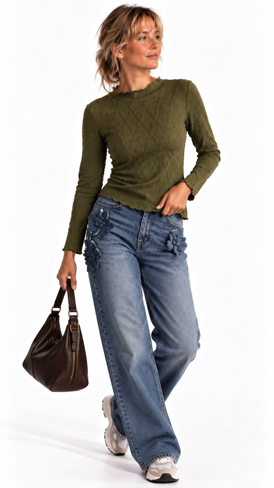 Haut femme texturé Rose Héritage à manches longues – vue mode – Gilles de Beaumont