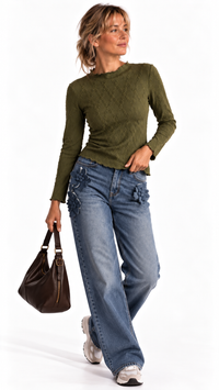 Haut femme texturé Rose Héritage à manches longues – vue mode – Gilles de Beaumont