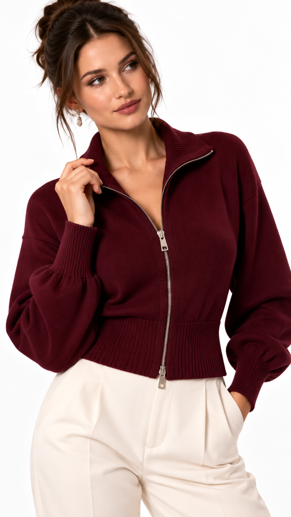 Cardigan Femme Zippé en Maille – Élégance Douce