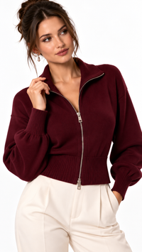 Cardigan Femme Zippé en Maille – Élégance Douce