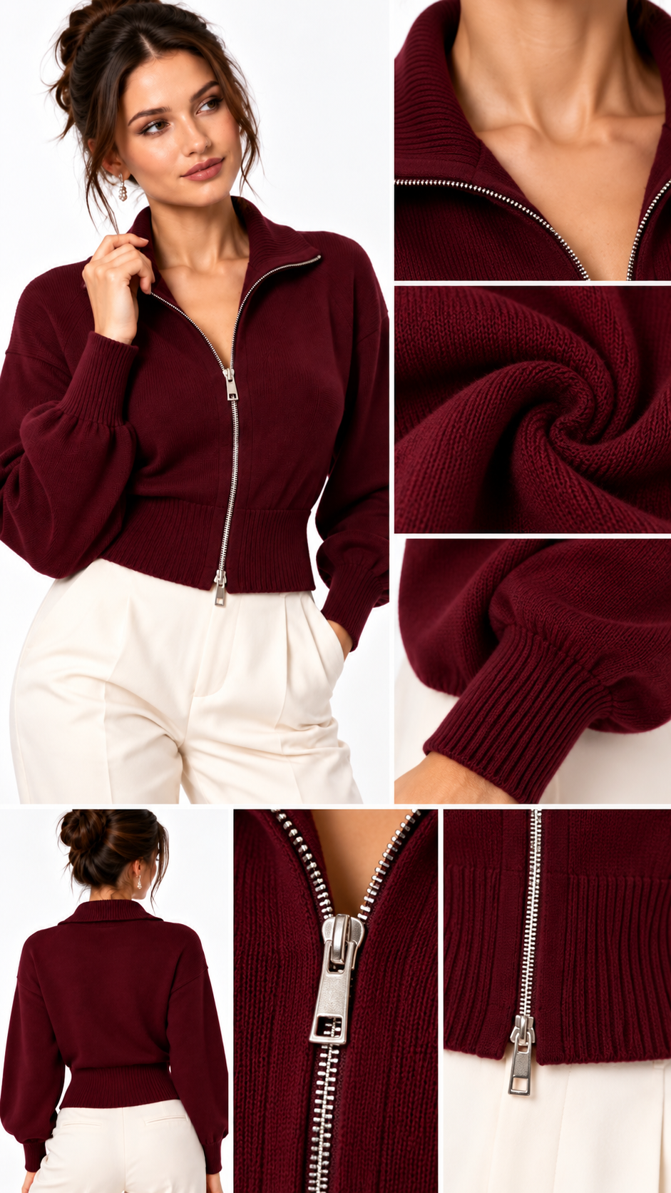 Cardigan Femme Zippé en Maille – Élégance Douce