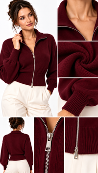 Cardigan Femme Zippé en Maille – Élégance Douce