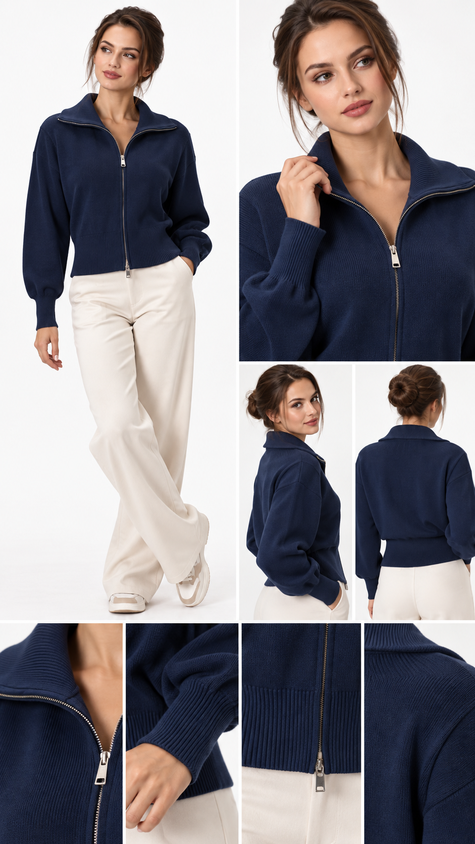 Cardigan Femme Zippé en Maille – Élégance Douce