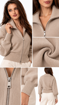 Cardigan Femme Zippé en Maille – Élégance Douce