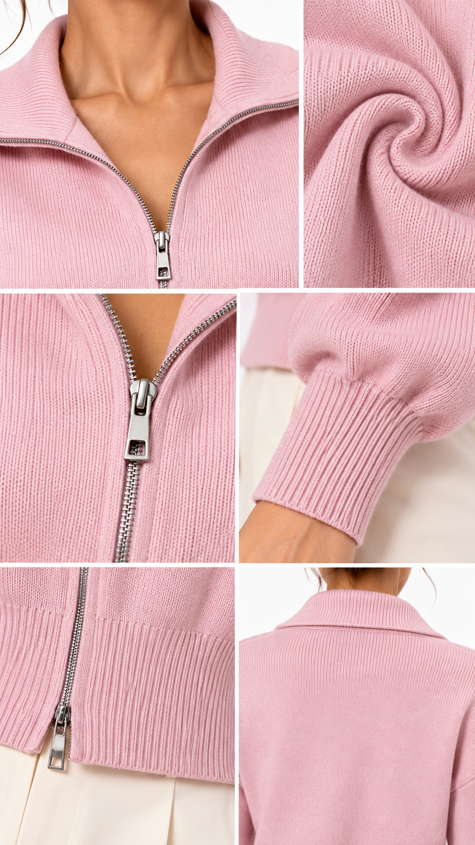 Cardigan Femme Zippé en Maille – Élégance Douce