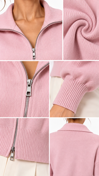 Cardigan Femme Zippé en Maille – Élégance Douce