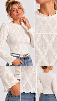 Haut femme texturé Rose Héritage à manches longues – vue détail – Gilles de Beaumont