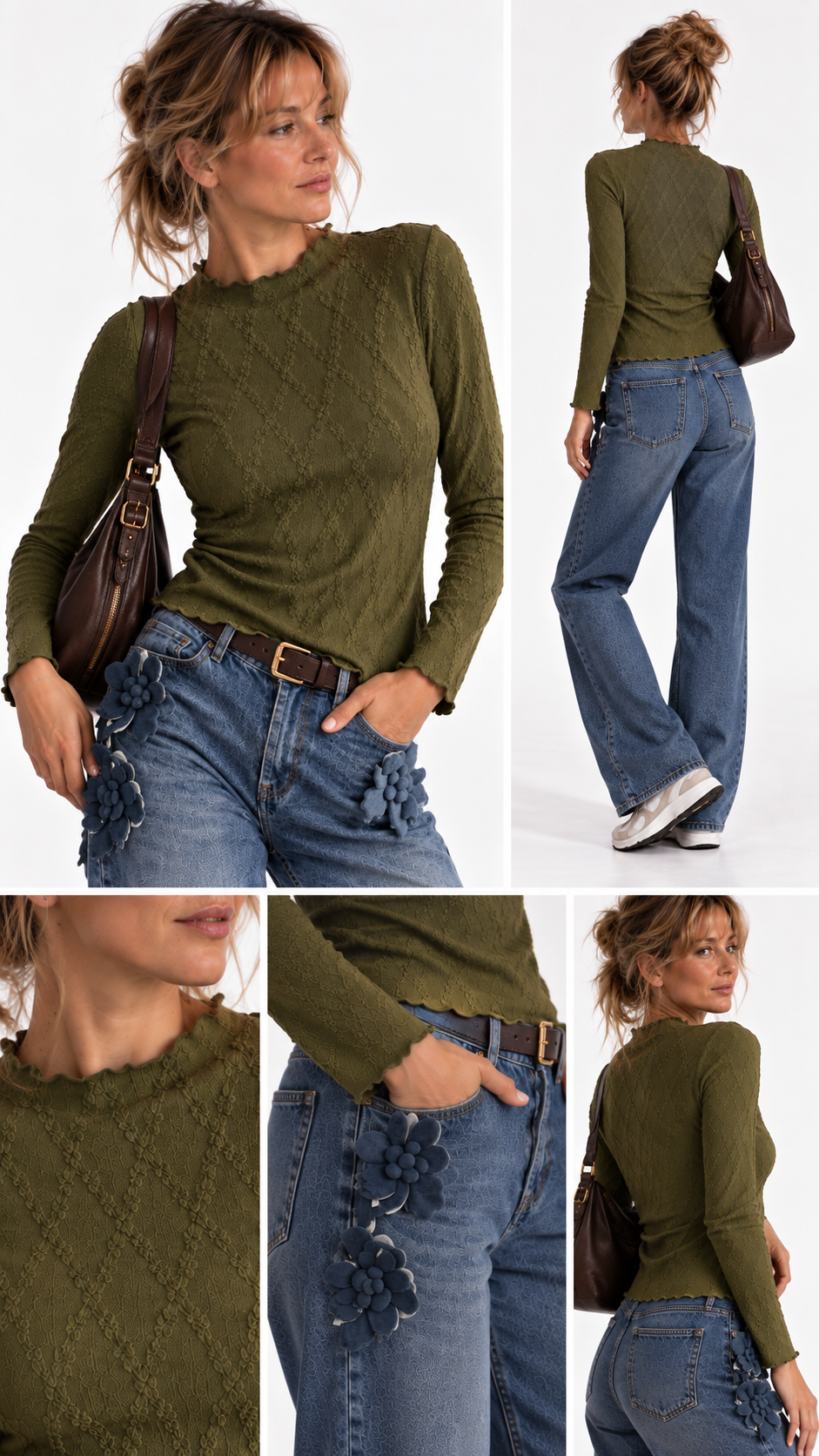 Haut femme texturé Rose Héritage à manches longues – détail col – Gilles de Beaumont