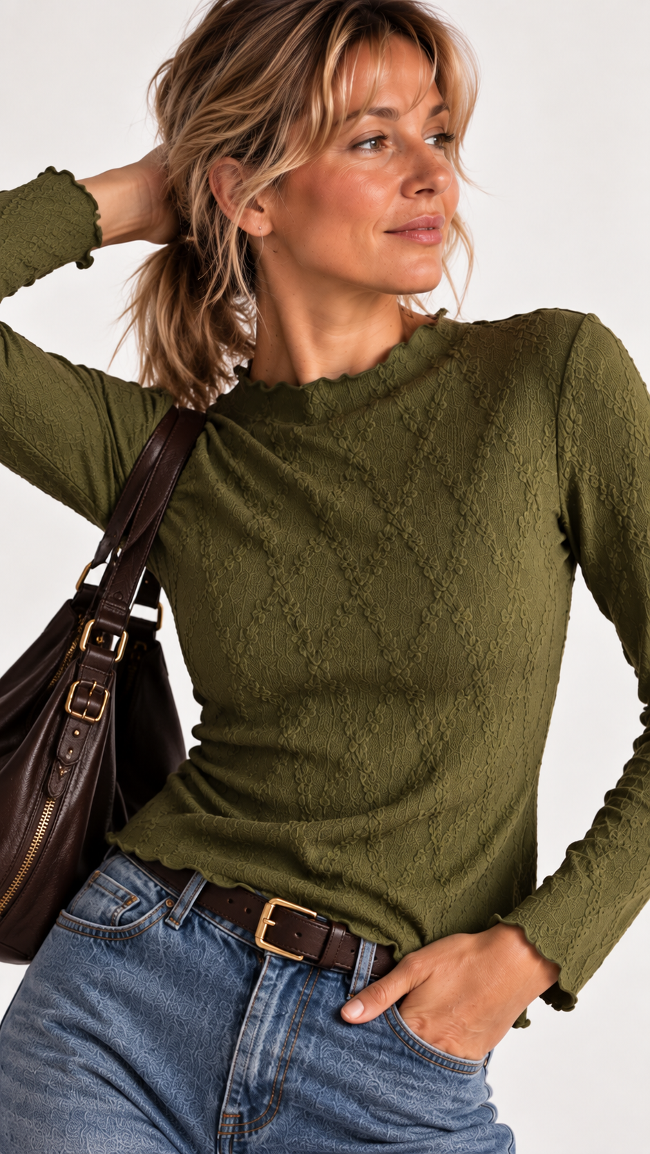 Haut femme texturé Rose Héritage à manches longues – vue femme – Gilles de Beaumont