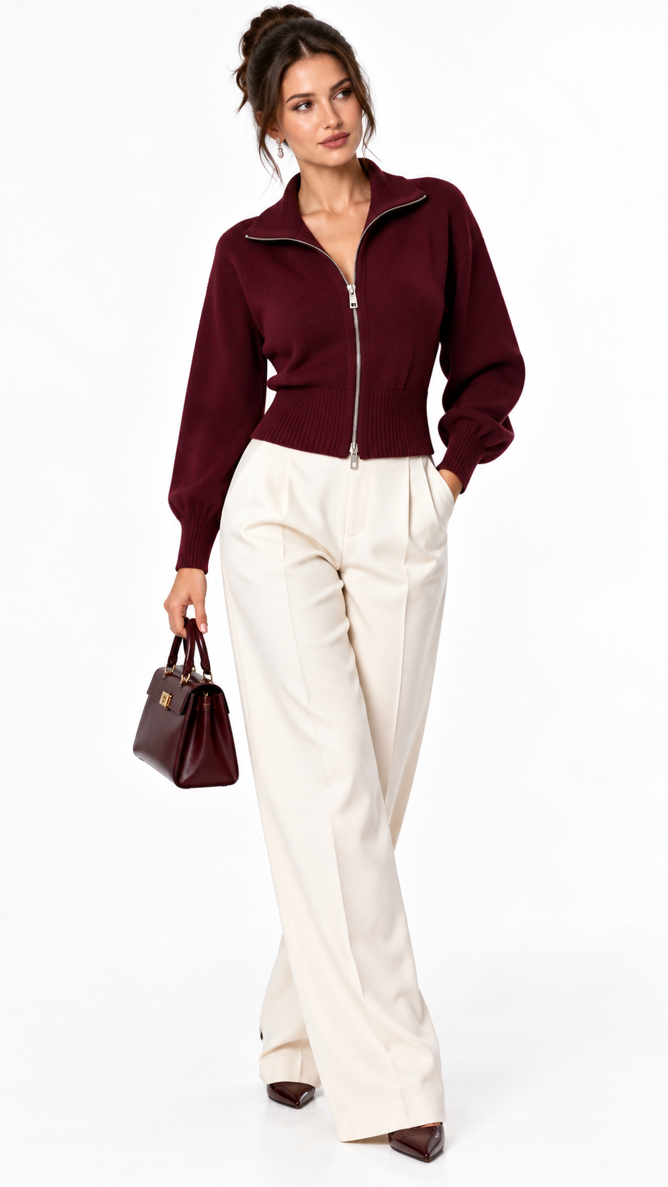Cardigan Femme Zippé en Maille – Élégance Douce