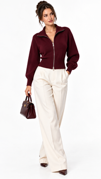Cardigan Femme Zippé en Maille – Élégance Douce
