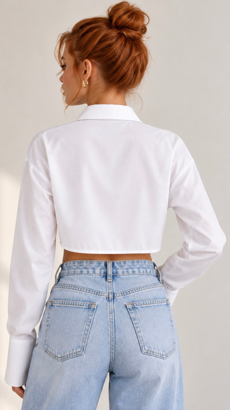 Chemise blanche asymétrique femme Élégance Sculptée vue de dos