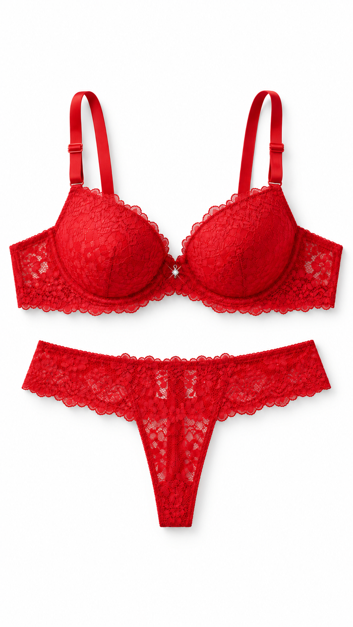 Ensemble lingerie rouge en dentelle – Désir Précieux – Gilles de Beaumont