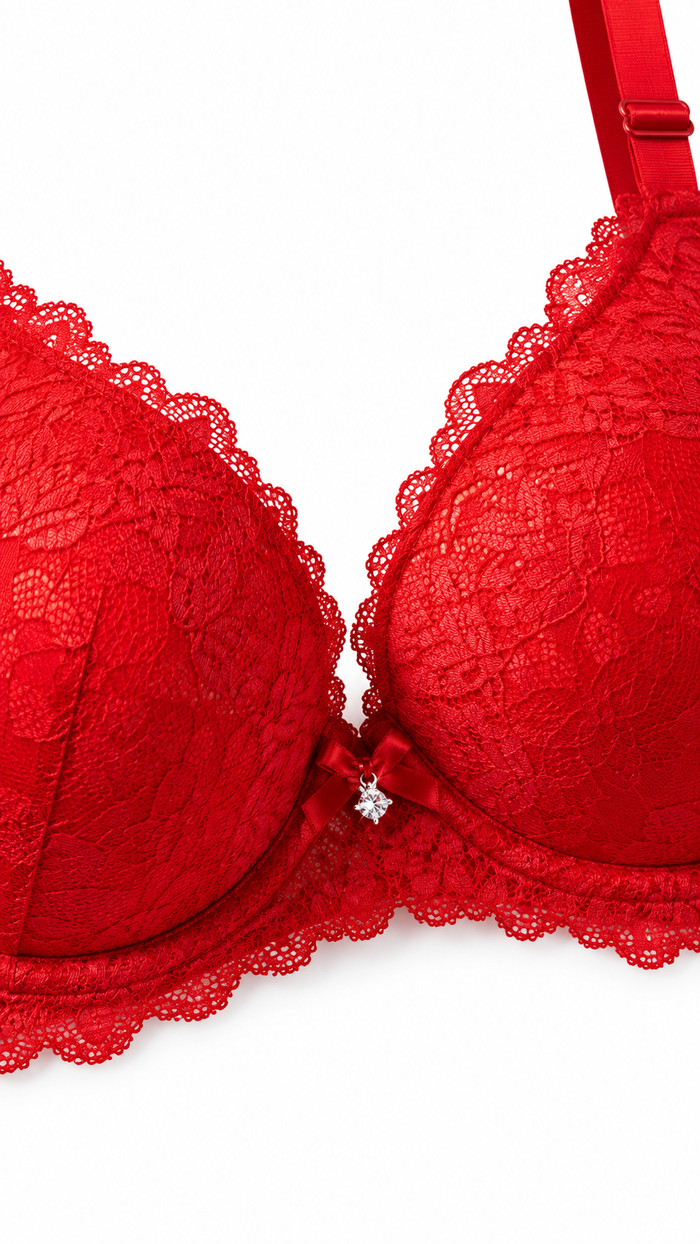 Détail soutien-gorge rouge en dentelle – Désir Précieux – Gilles de Beaumont