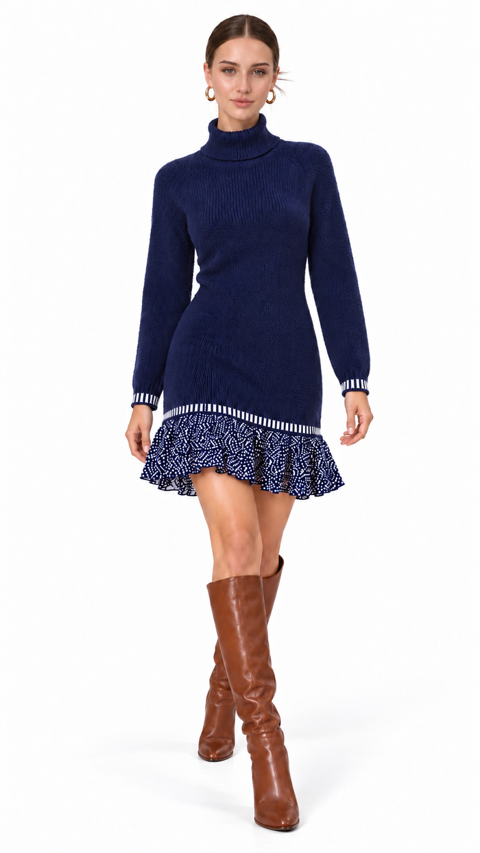 Robe pull femme en maille jacquard Éclat Rétro – visuel 1 – Gilles de Beaumont