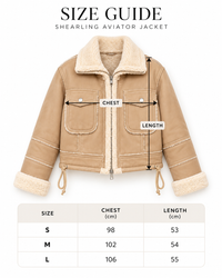 Guide des tailles de la veste Héritage Sable – mesures poitrine et longueur