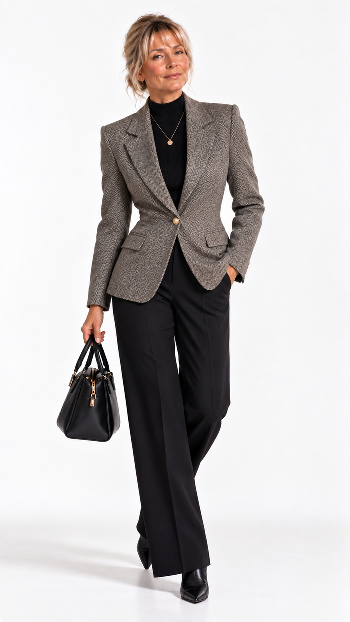 Blazer femme court en laine mélangée Héritage Gris – présentation – Gilles de Beaumont