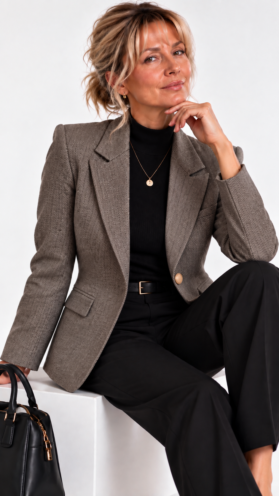 Blazer femme court en laine mélangée Héritage Gris – vue de dos – Gilles de Beaumont
