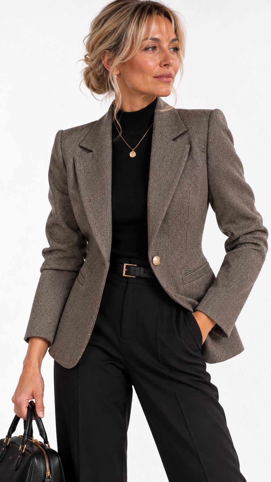 Blazer femme court en laine mélangée Héritage Gris – vue de face – Gilles de Beaumont