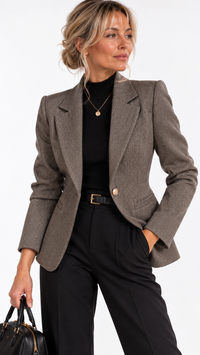 Blazer femme court en laine mélangée Héritage Gris – vue de face – Gilles de Beaumont