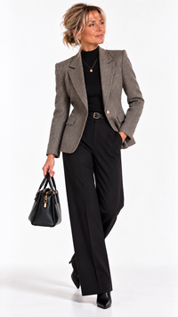 Blazer femme court en laine mélangée Héritage Gris – vue portée – Gilles de Beaumont