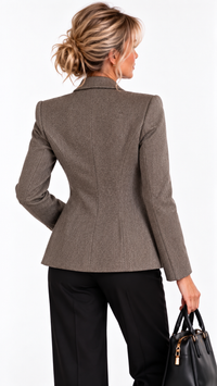 Blazer femme court en laine mélangée Héritage Gris – vue de profil – Gilles de Beaumont
