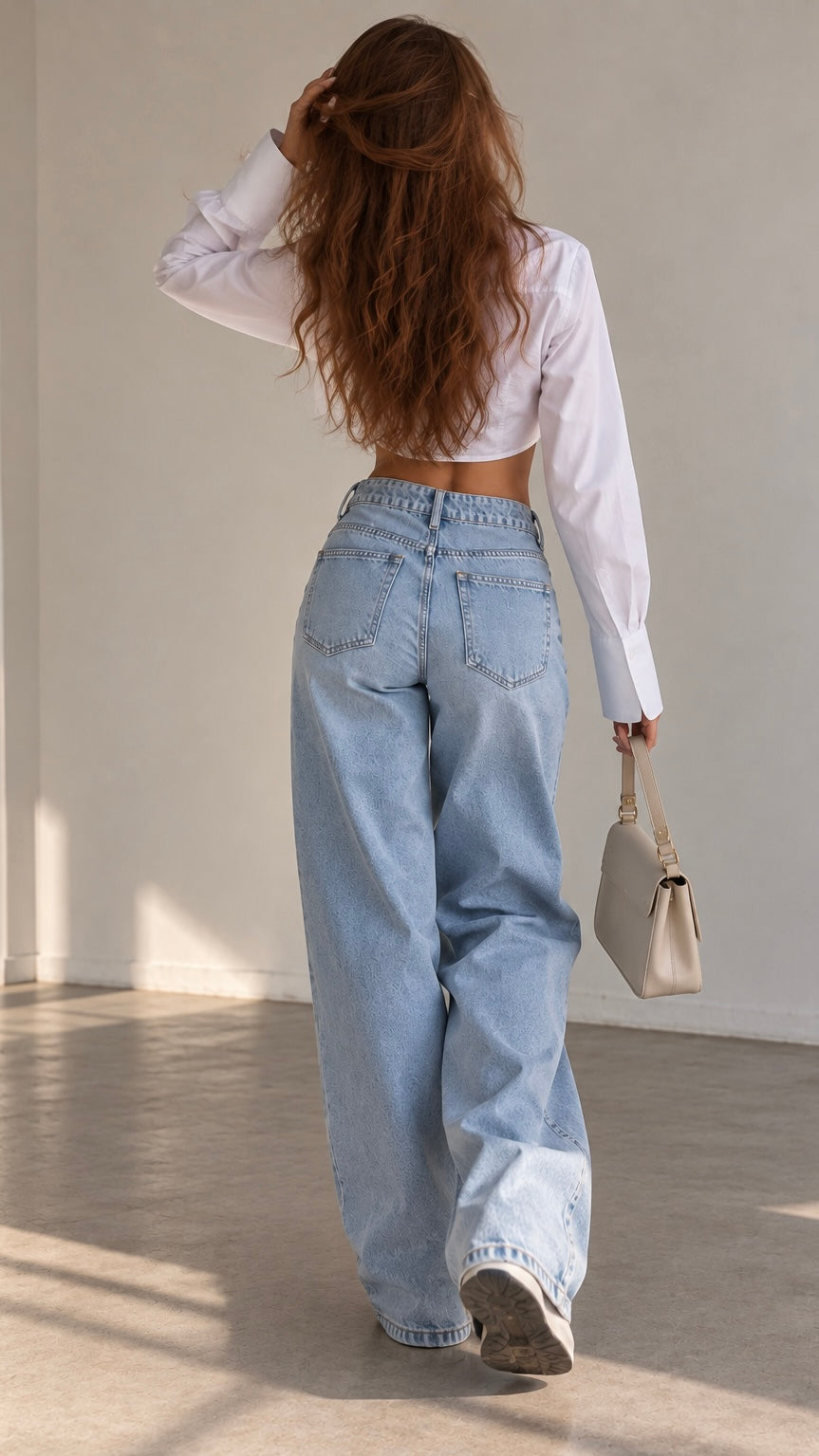Jean bleu extra-long femme Denim Majesté vue de dos
