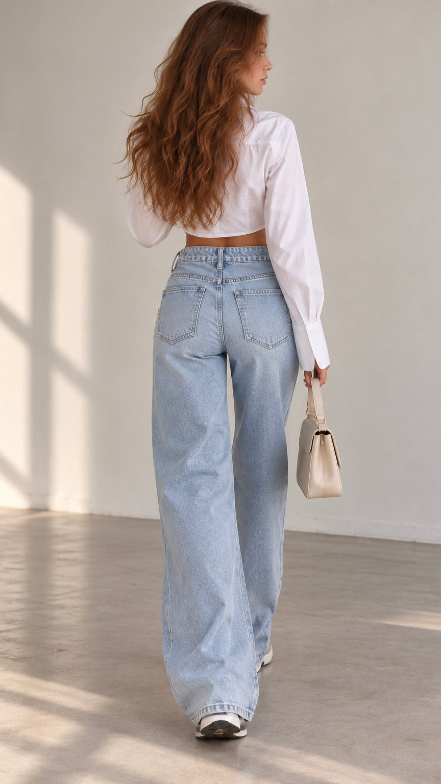 Jean bleu extra-long femme Denim Majesté aperçu de dos