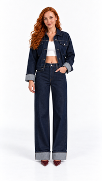 Ensemble femme en denim Ligne Indigo – présentation – Gilles de Beaumont