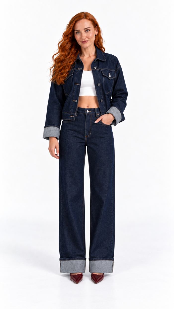 Ensemble femme en denim Ligne Indigo – présentation – Gilles de Beaumont