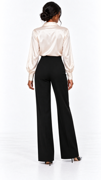 Pantalon noir femme taille haute à jambes larges vu de dos – Ligne Noire